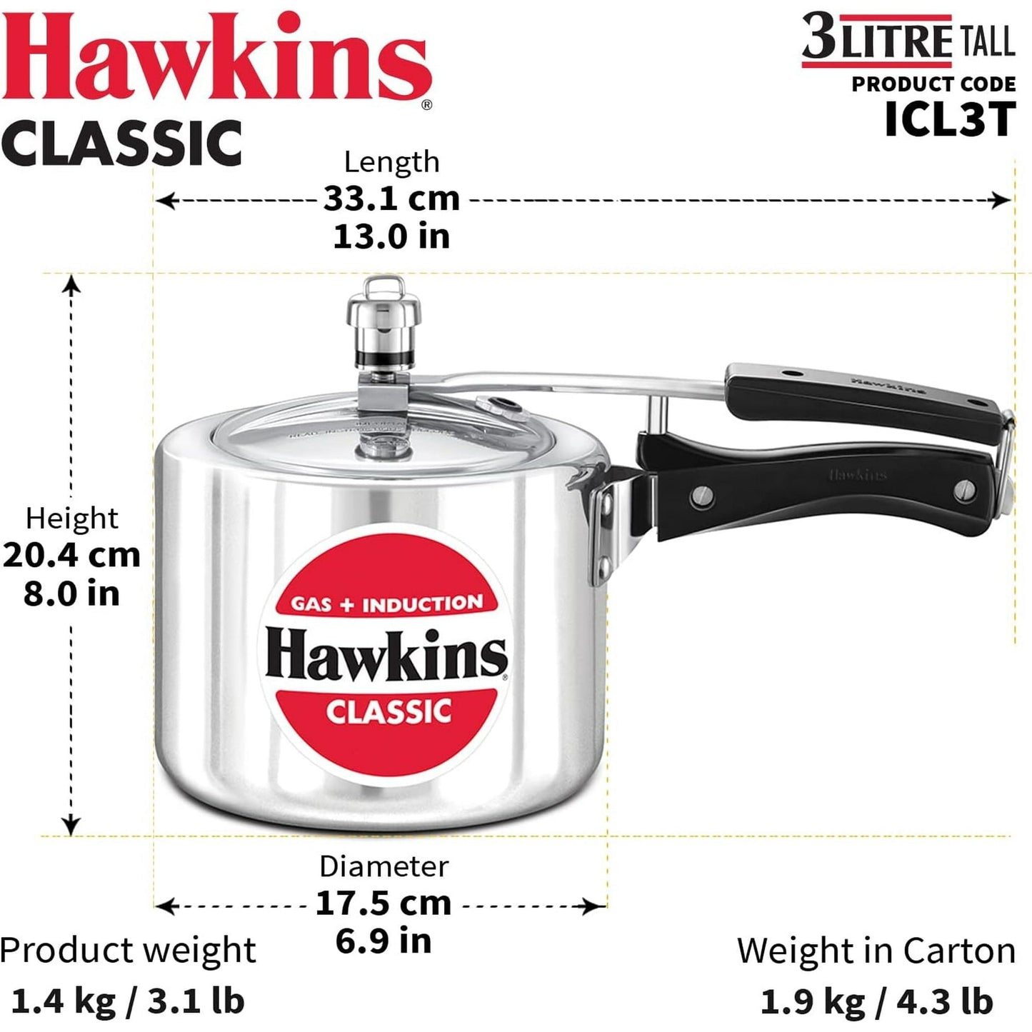 Hawkins Pressure Cooker (Tall) -Ltr : 3 - www.foodworldmd.com