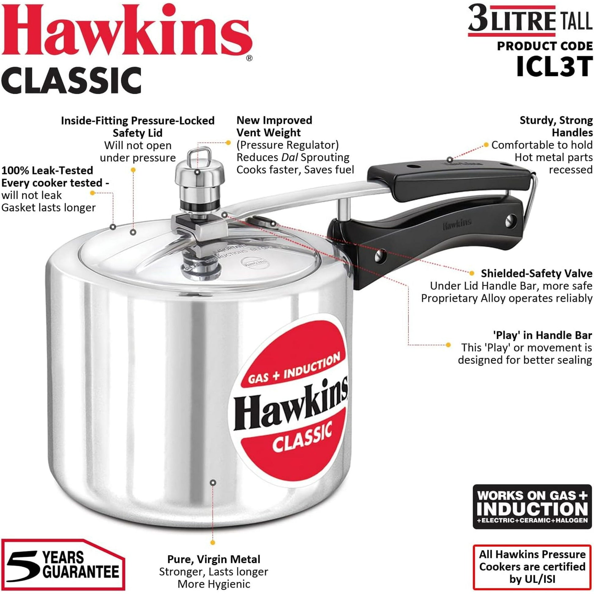 Hawkins Pressure Cooker (Tall) -Ltr : 3 - www.foodworldmd.com