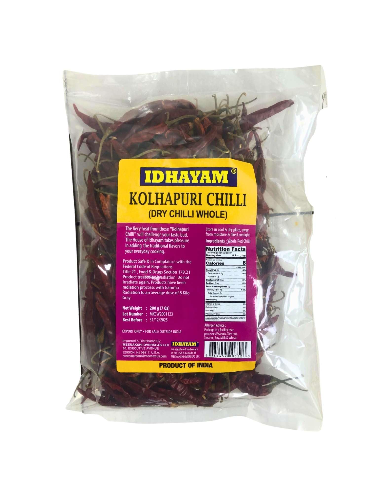 Idhayam Kolhapuri Chilli Whole-Gms : 200 - www.foodworldmd.com