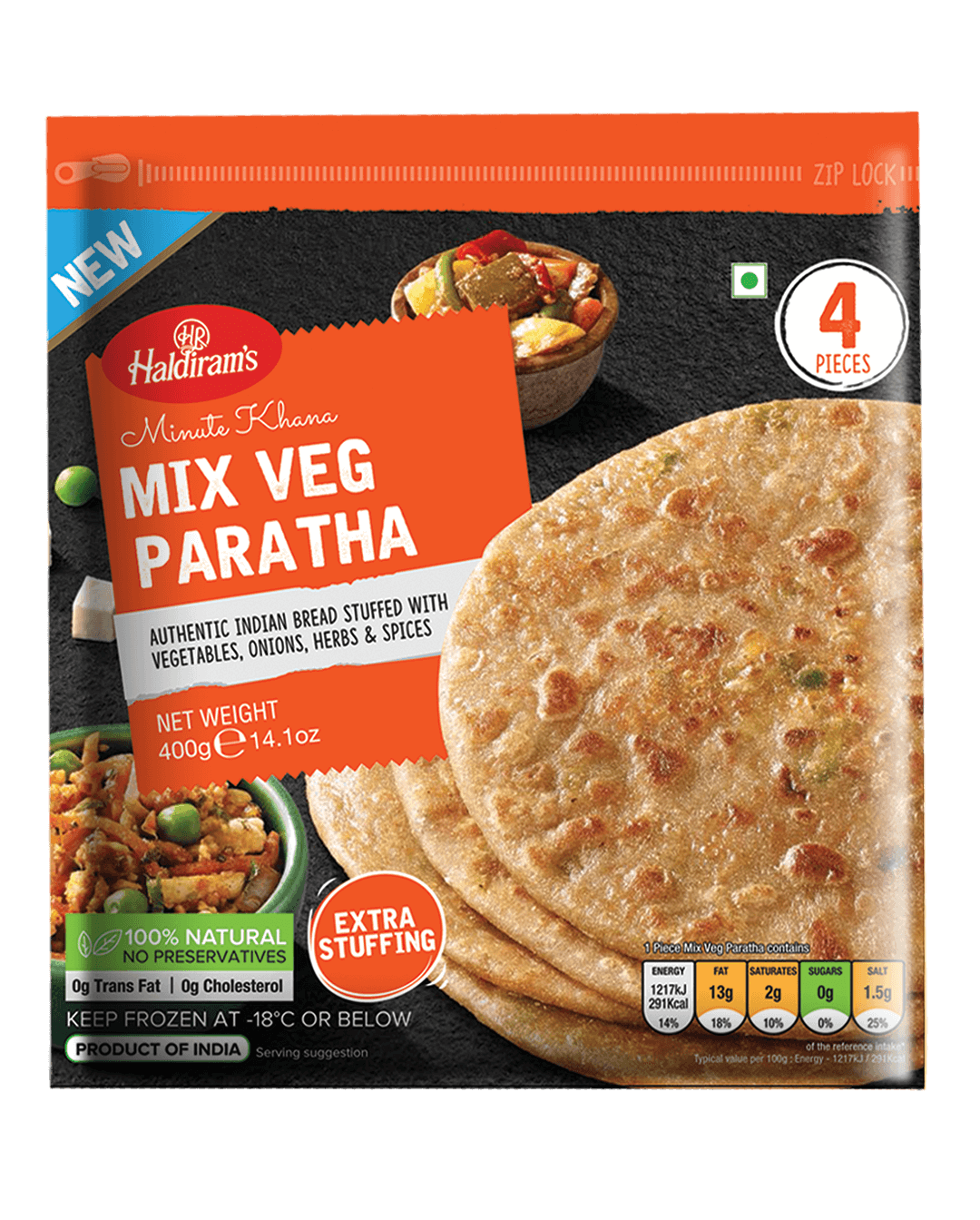 Haldirams Mix Veg Paratha-Gms : 400 - www.foodworldmd.com